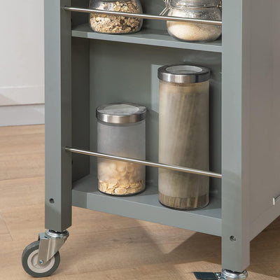 SoBuy FKW108-HG Design Küchenwagen mit Edelstahlplatte Kücheninsel mit Seitenregal Küchenschrank Rol
