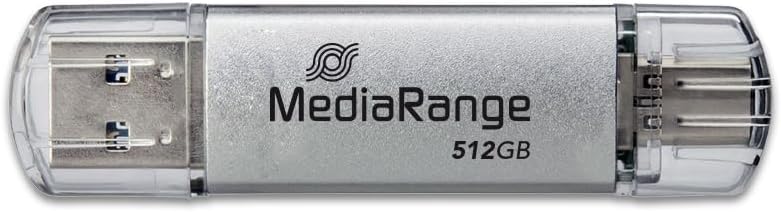 MediaRange USB 3.2 Gen 1 Kombo Flash-Laufwerk mit USB-A und USB-C, mit Schutzkappen, Silber, 512GB