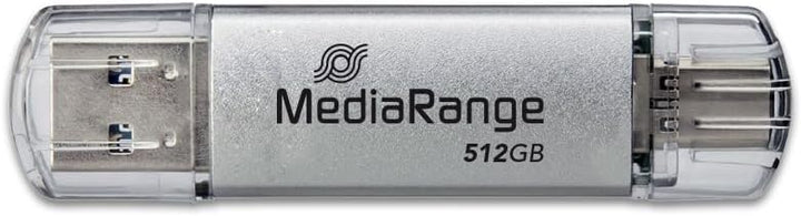 MediaRange USB 3.2 Gen 1 Kombo Flash-Laufwerk mit USB-A und USB-C, mit Schutzkappen, Silber, 512GB