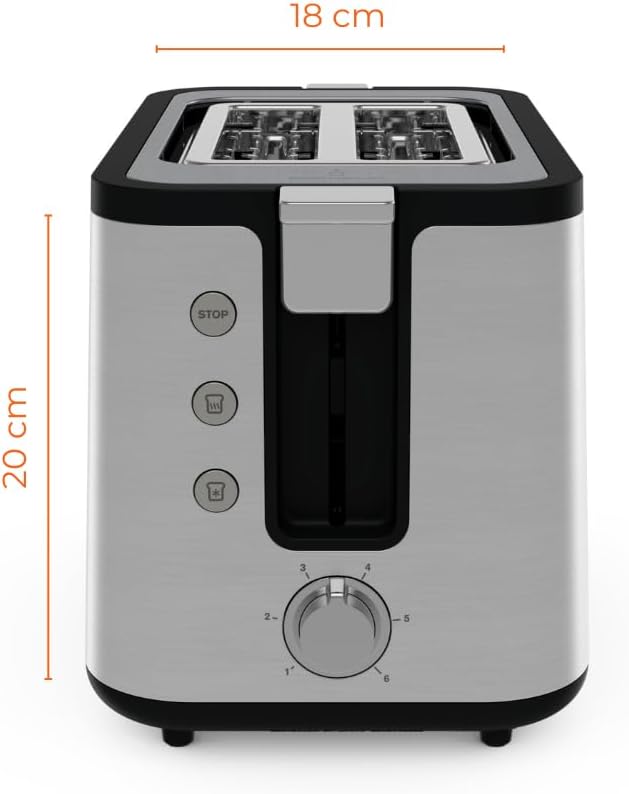 Krups KH442D Control Line Premium Toaster | Edelstahl | 2 kurze Schlitze für 2 Scheiben | Brötchenau