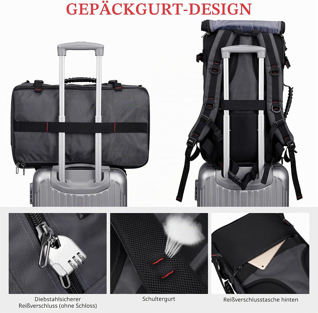 WITZMAN Reiserucksack Herren mit USB-Ladeanschluss Gross als Nylon Reisetasche Tragbar Fit 17 zoll L