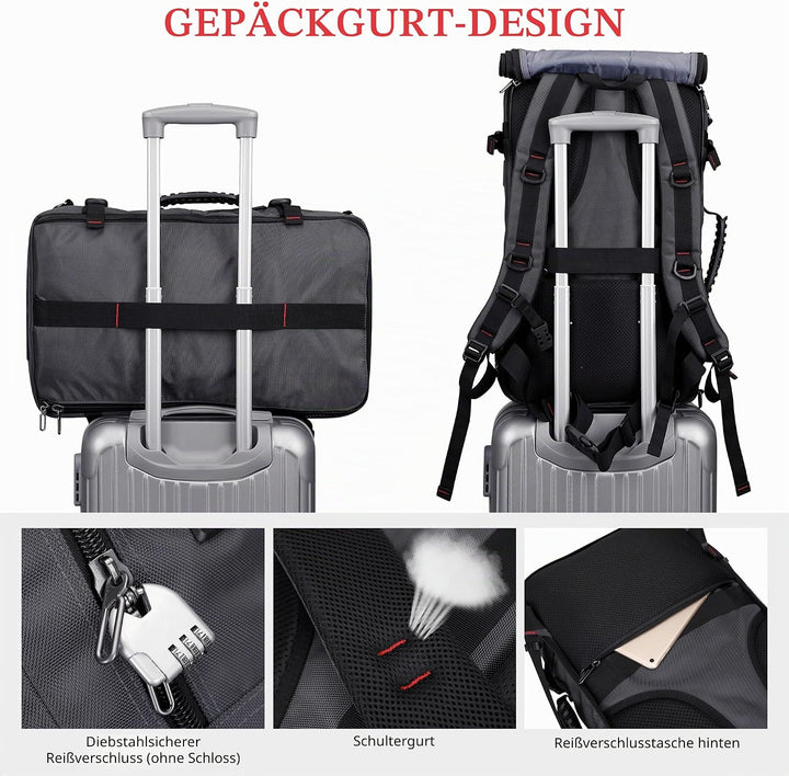 WITZMAN Reiserucksack Herren mit USB-Ladeanschluss Gross als Nylon Reisetasche Tragbar Fit 17 zoll L