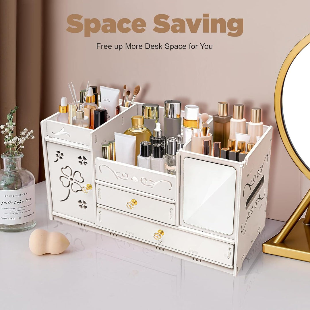 CHERIPOLI Make-up Storage Organiser Box Vanity Organizer mit 2 Schubladen, Multifunktionaler Make-up