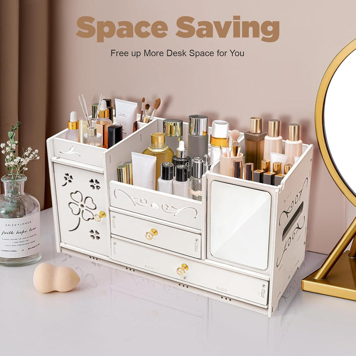 CHERIPOLI Make-up Storage Organiser Box Vanity Organizer mit 2 Schubladen, Multifunktionaler Make-up