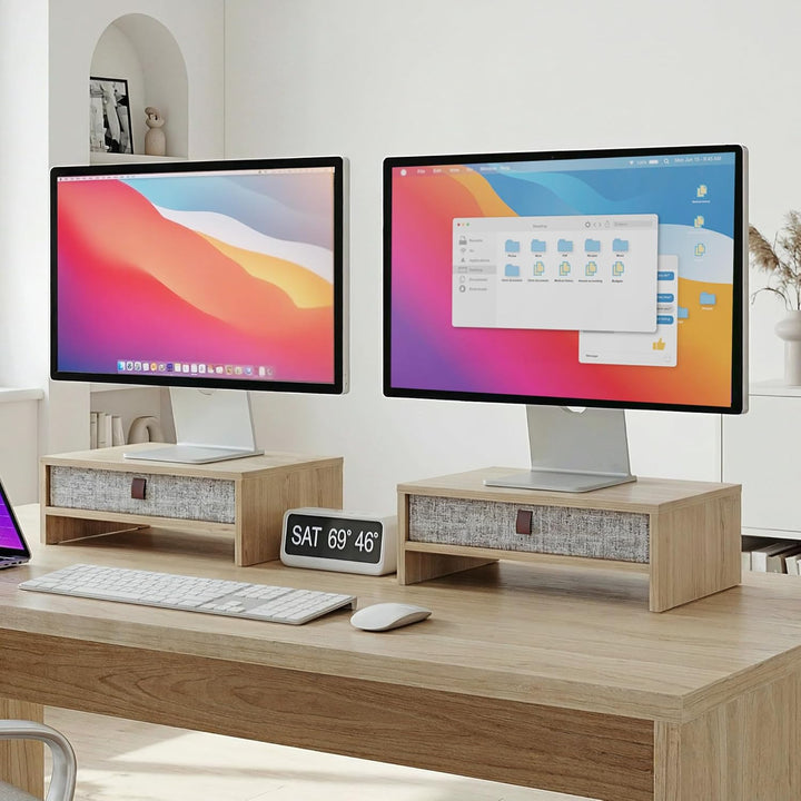 Fenge Monitorständer mit Schublade, 42,5 cm Monitorerhöhung, Desktop-Organizer für PC/Laptop/Drucker