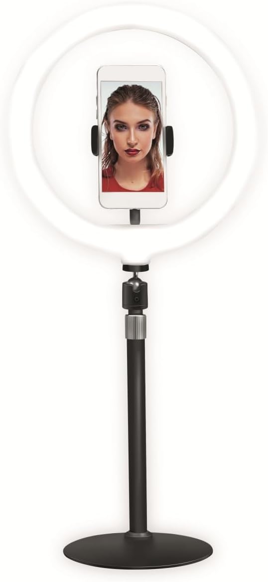 LogiLink AA0152 - LED Ringlicht/Ring Light (Ø 25 cm) mit Smartphone Halterung, 3-Farbmodi (natürlich