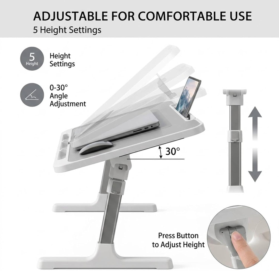 Klappbarer Laptop-Tisch für das Bett, höhen- und neigungsverstellbar, mit Schublade, Lap Stopper, Ta