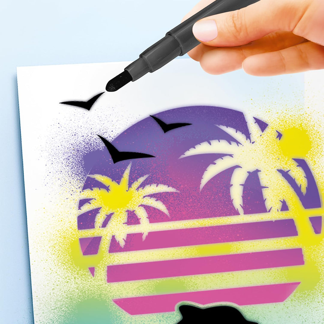 Canal Toys - Airbrush Art - Poster-Set mit elektrischem Airbrush-Sprüher, 5 Stiften, 5 Schablonen un