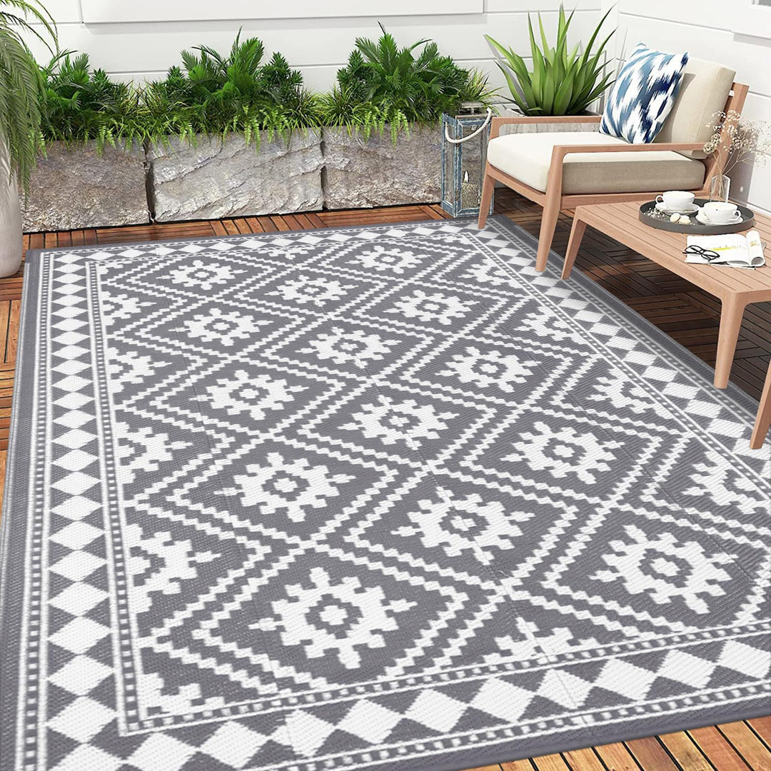 Enyhom Gross Aussenteppich 180 x 270 cm, Robuster Flachgewebe Kunststoff Picknickdecke, Wendbarer UV