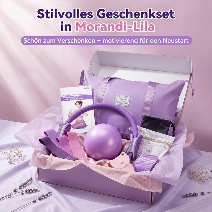 Pilates Set für Anfängerinnen, Pilates Ring Set mit Ball, 5 Widerstandsbändern, Socken, 4-Wochen-Pla