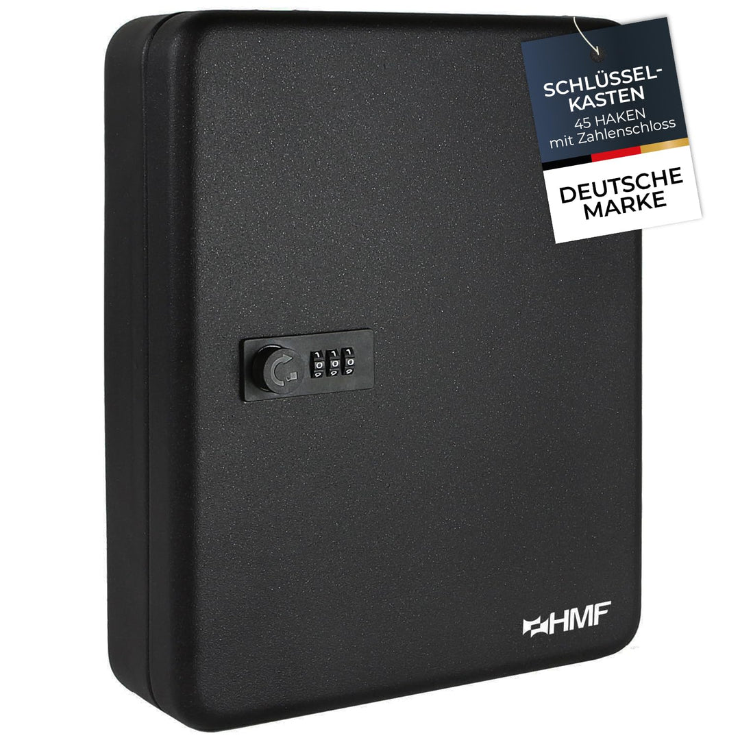 HMF 14500-02 Schlüsselkasten mit Zahlencode | 45 Haken | 30 x 24 x 7,5 cm | Schwarz, 30 x 24 x 7,5 c