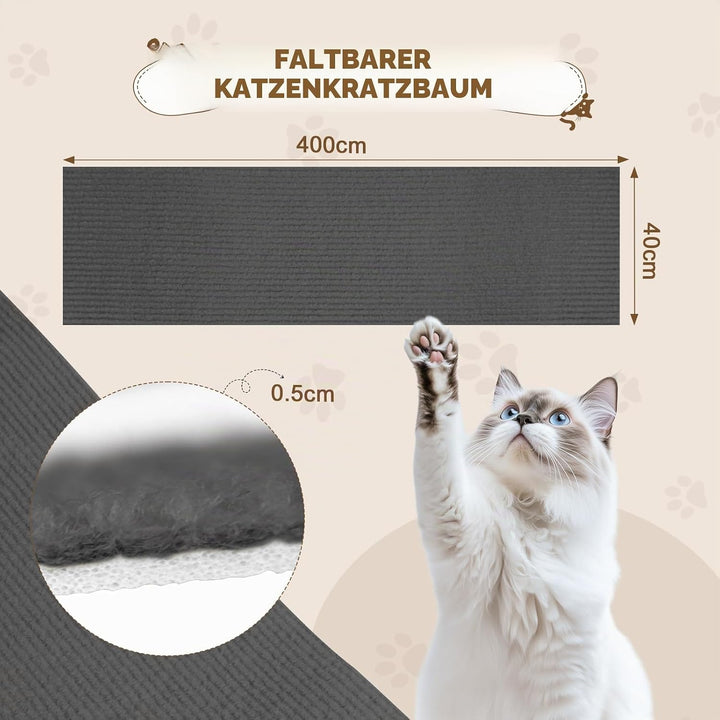 Kratzmatte Selbstklebend, 40cm x 400cm Kratzschutz Sofa Katze Selbstklebend, DIY Trimmbarer Kratzbre