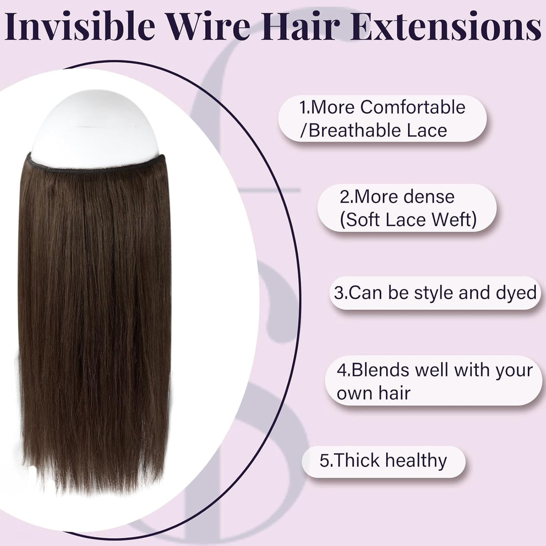 Fshine Remy Secret Wire Hair Extensions Echthaar 40cm/16Zoll Echthaar Extensions Fish Line Hair Dunk