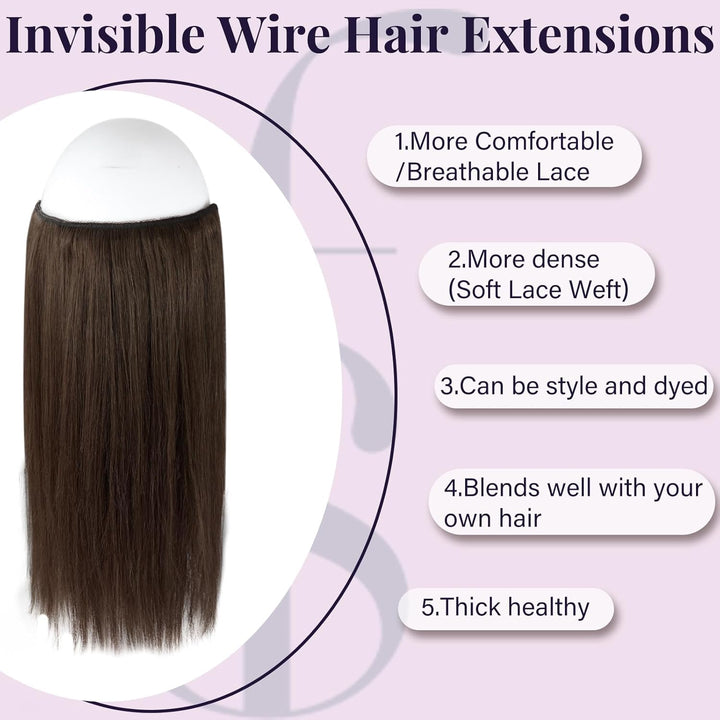 Fshine Remy Secret Wire Hair Extensions Echthaar 40cm/16Zoll Echthaar Extensions Fish Line Hair Dunk