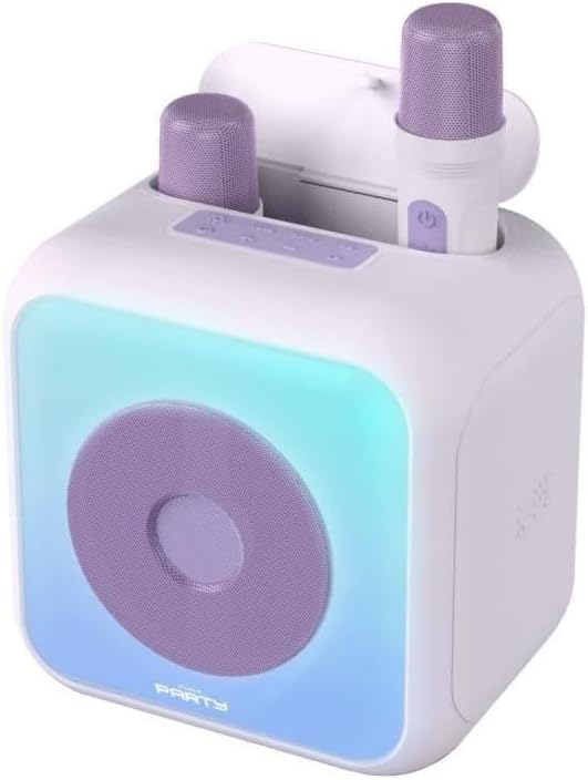 Enceinte karaoké lumineuse - BIGBEN - Lavande - Bluetooth, 30W, 2 micros sans fil USB-C, Égaliseur,