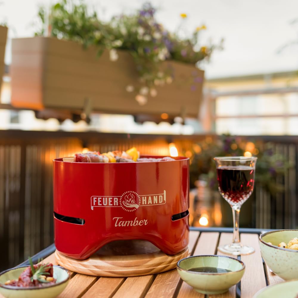 Petromax Tischgrill Tamber in Rot | Grillrost aus Emaille | Anti-Haft | raucharme Verbrennung | Abla