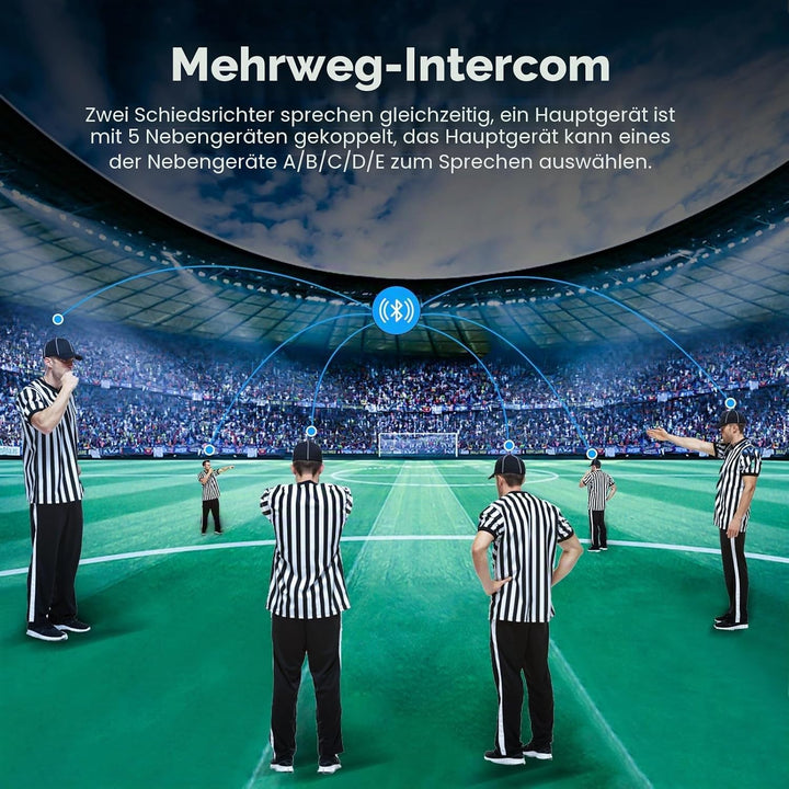 EJEAS V6C Professionelles Fussball Schiedsrichter Bluetooth Intercom Headset, 800m 2 Personen Volldu