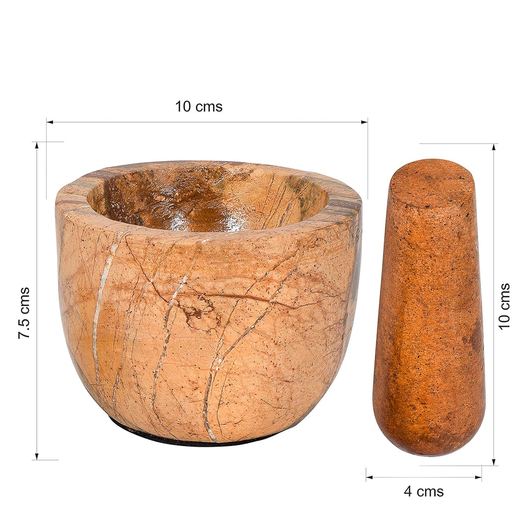 Mörser und Stössel, hergestellt aus hochbelastbarem, poliertem Hartstein, Natursteinmahlwerk für Gew