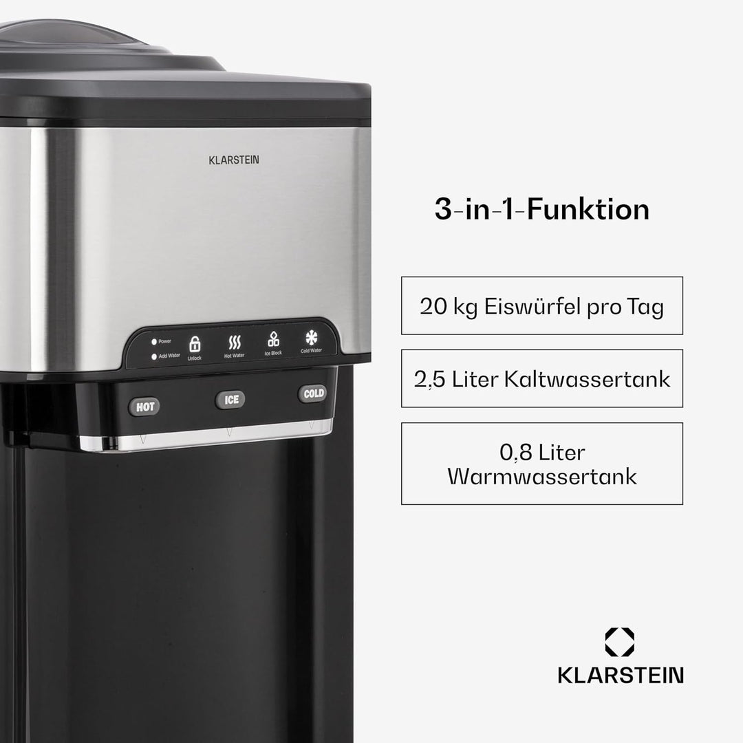 Klarstein Eiswürfelmaschine für Zuhause Camping Gastro, Schnelle Mini Eiswürfelmaschine Klein, Profi