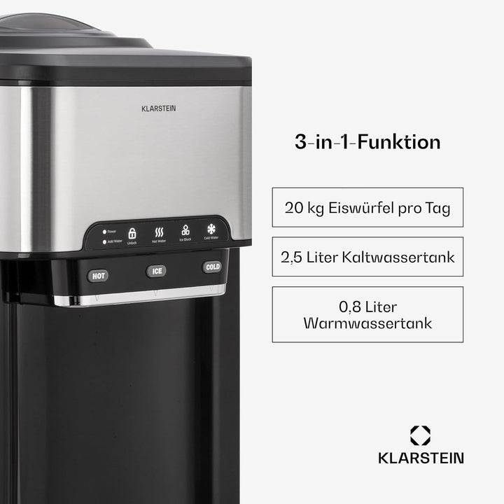 Klarstein Eiswürfelmaschine für Zuhause Camping Gastro, Schnelle Mini Eiswürfelmaschine Klein, Profi
