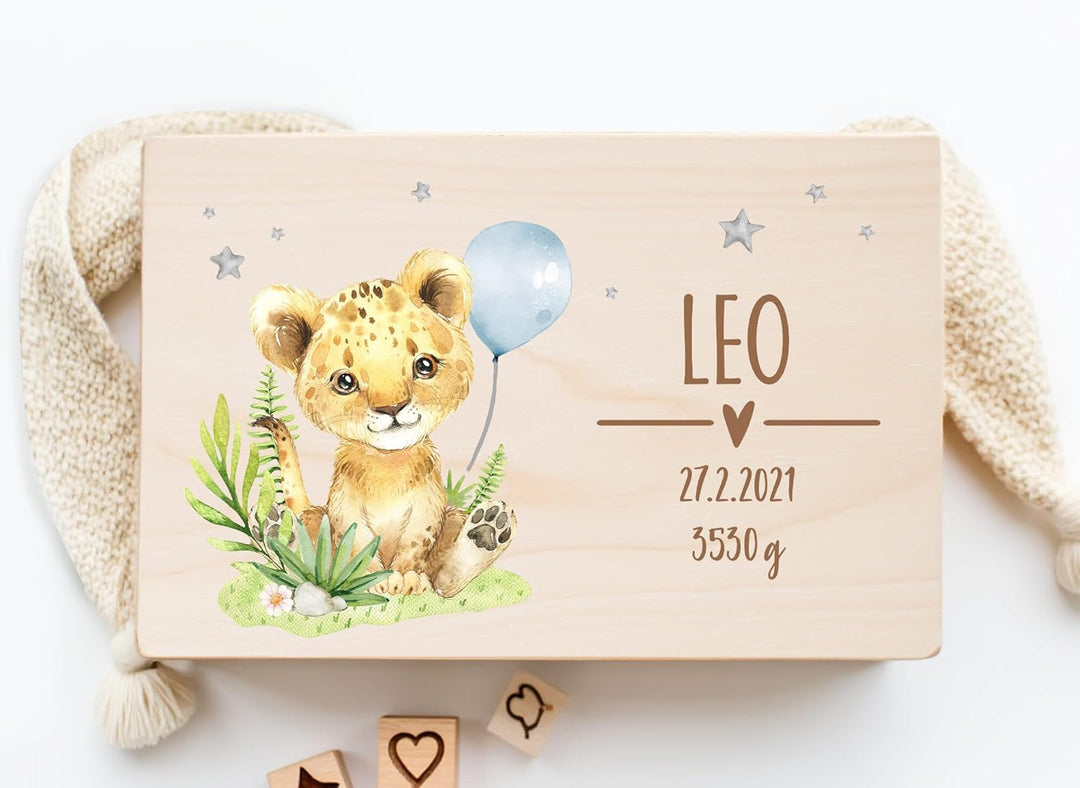 Little Deco Personalisierte Erinnerungskiste aus Holz | M - 30 x 20 x 13 cm - Design 2 | Erinnerungs