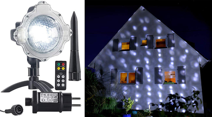 Lunartec Schnee Projektor: LED-Kugellampe mit Schneefall-Effekt und Ausschalt-Timer, weiss, IP44 (Sc