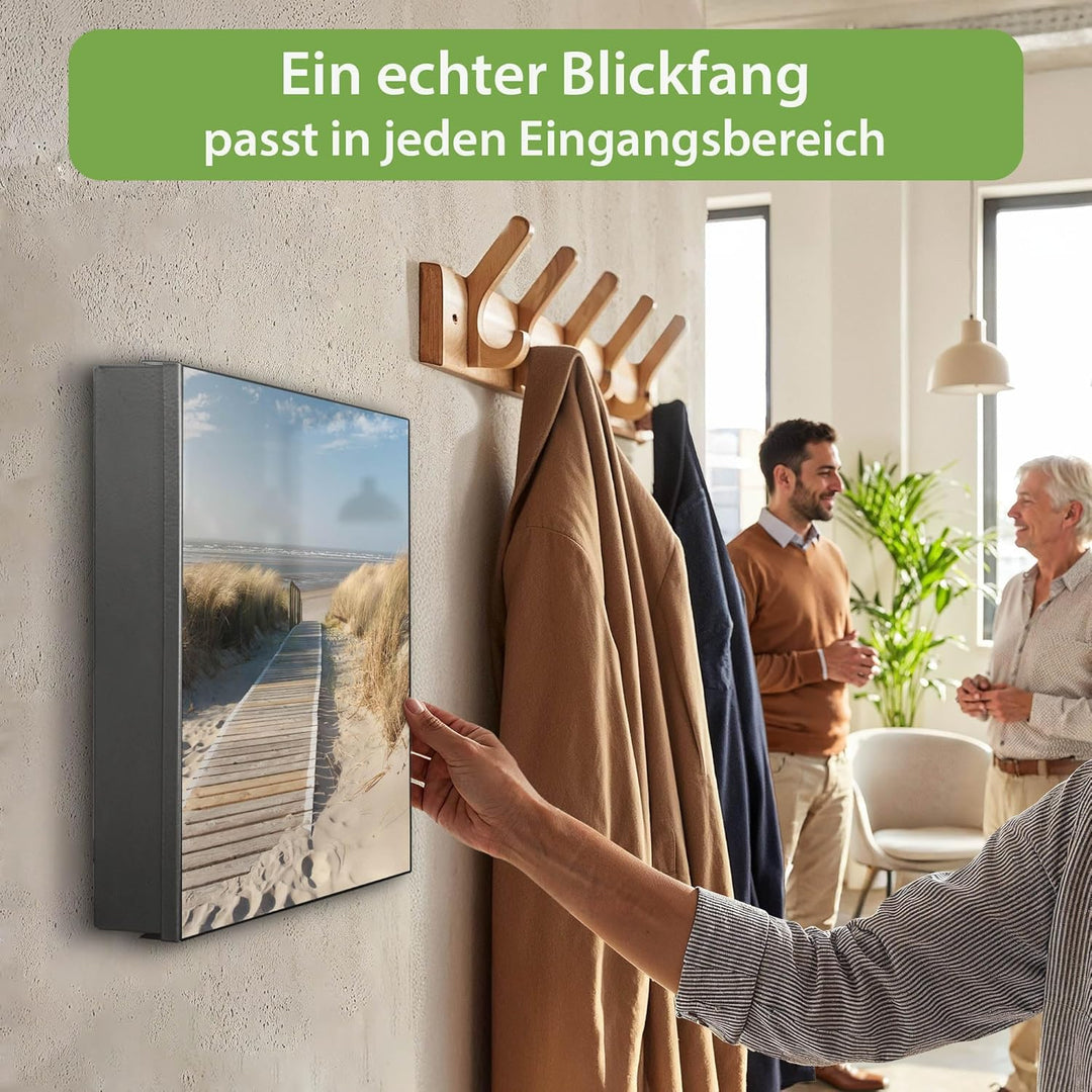 banjado® Grosser Schlüsselkasten Glas/Schlüsselbox 30cm x 30cm mit 50 Haken - Motiv Dünen/Schlüsselk