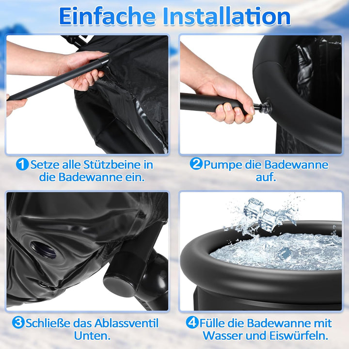 Eisbad Eisbaden Tonne 80 cm, Faltbare Badewanne 390L mit Abdeckung, Eistonne für Zuhause, Kältethera