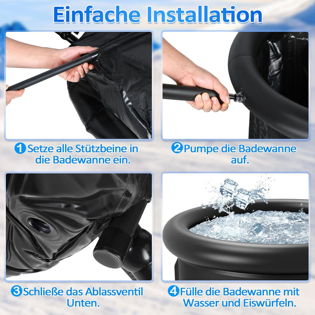 Eisbad Eisbaden Tonne 80 cm, Faltbare Badewanne 390L mit Abdeckung, Eistonne für Zuhause, Kältethera