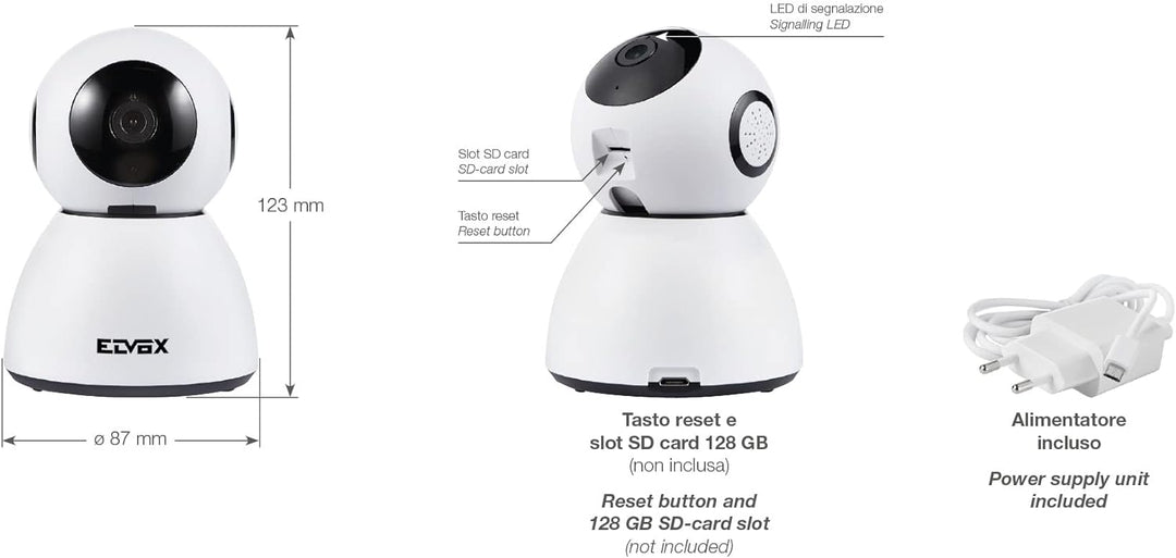 Vimar 46239.040A WiFi Motor-Farbkamera Kompatibel mit Alexa, HD Auflösung 1080, Bewegungsmelder funk