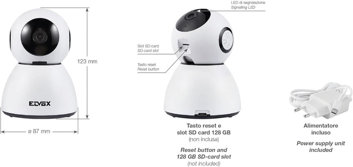 Vimar 46239.040A WiFi Motor-Farbkamera Kompatibel mit Alexa, HD Auflösung 1080, Bewegungsmelder funk