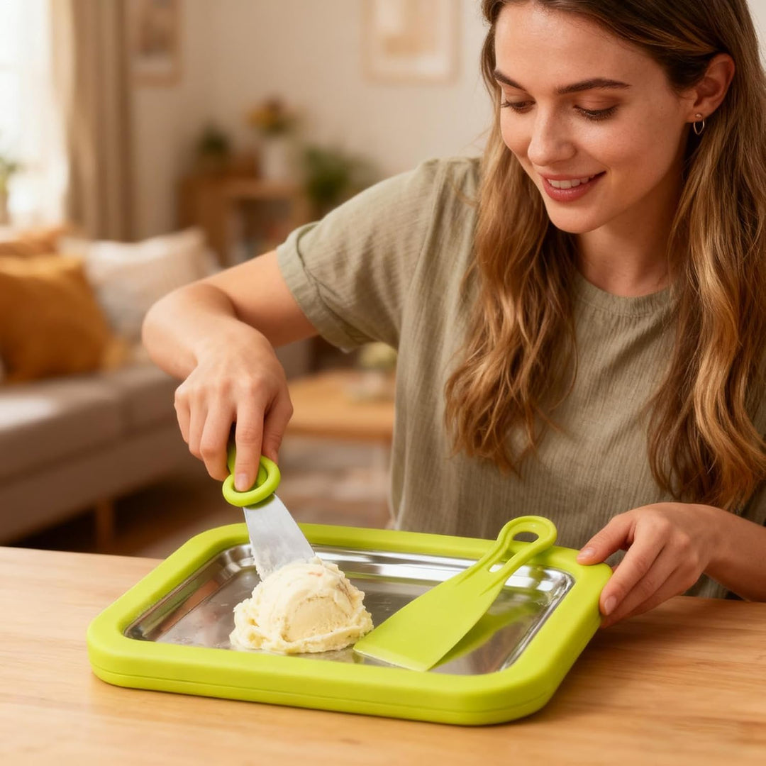 Eiscreme-Rollmaschine mit 2 Schabern, 26 x 21 cm, gefrierbar, für sofortige DIY-Eiscreme, Rollen, fü