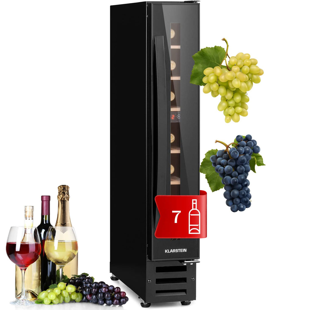 Klarstein Weinkühlschrank, 1 Zonen Getränkekühlschrank, Kleiner Einbau-Weinschrank Schmal, 20L Wein-