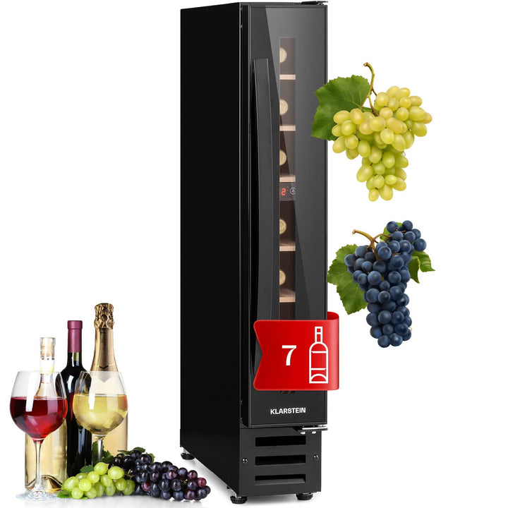 Klarstein Weinkühlschrank, 1 Zonen Getränkekühlschrank, Kleiner Einbau-Weinschrank Schmal, 20L Wein-