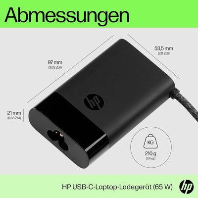 HP USB-C Ladekabel für Laptops, Tablets & Smartphones, 65W, 180 cm Kabellänge, schwarz 65W USB-C Lad