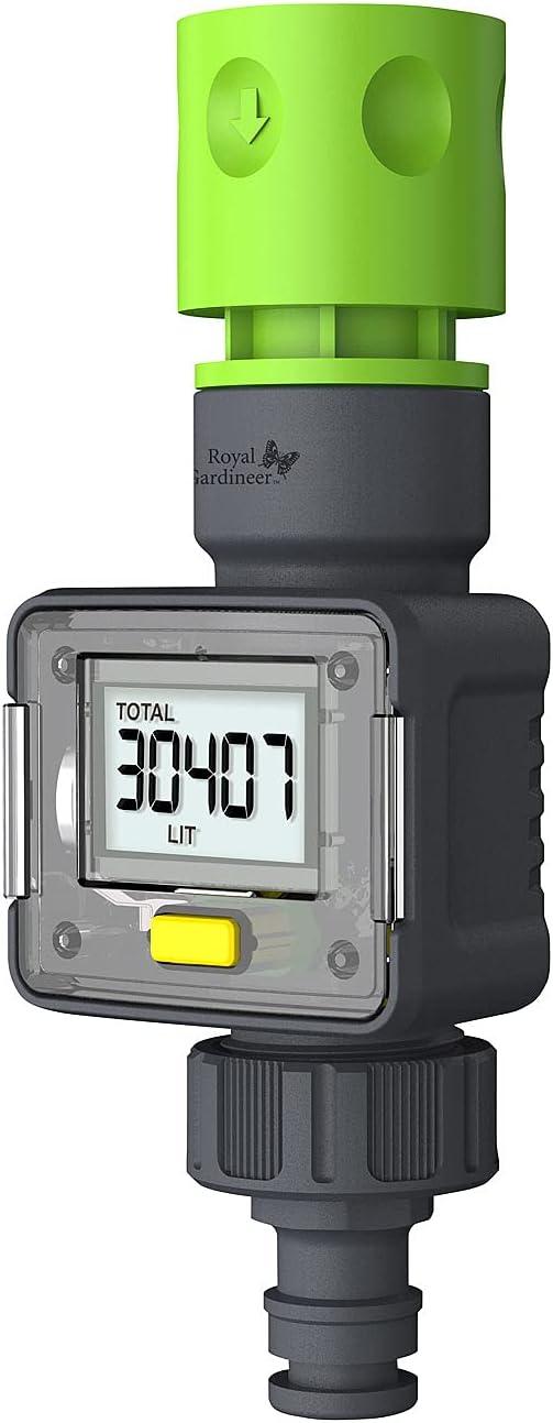 Royal Gardineer Wasseruhr: Digitaler Wasserzähler für den Gartenschlauch, mit 4 Zähleranzeigen (Durc