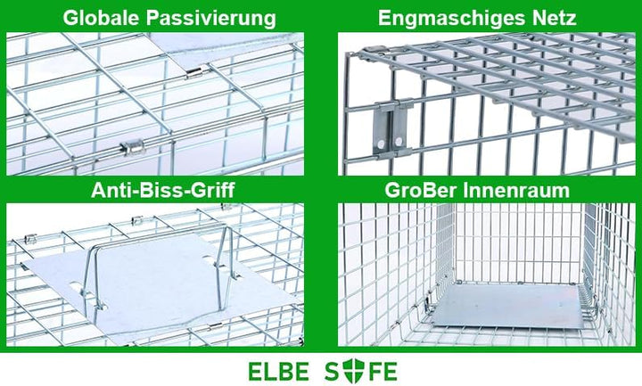 Elbe Safe Lebendfalle, Marderfalle, Katzefalle, Hundefalle, 80 x 29 x 32 cm, wetterfest, leicht zu r