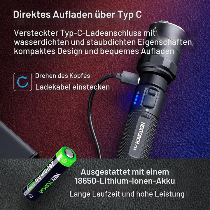 NEXTORCH P83 Akku-LED-Taschenlampe mit 360° Warnlicht-Funktion + Notfall-Glasbrecher