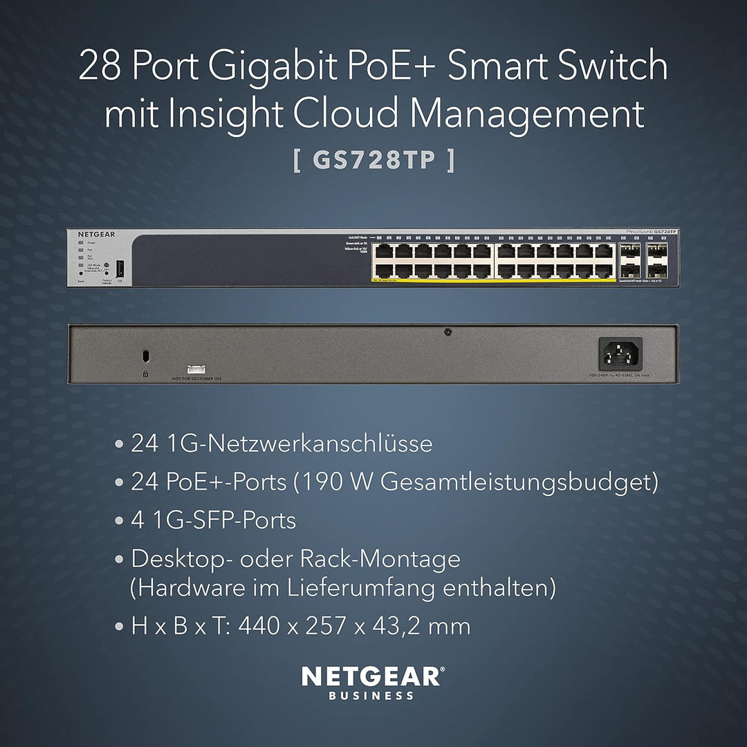 NETGEAR GS728TP 28 Port Gigabit Ethernet LAN PoE Switch Smart (Netzwerk Switch Managed mit 24x PoE+