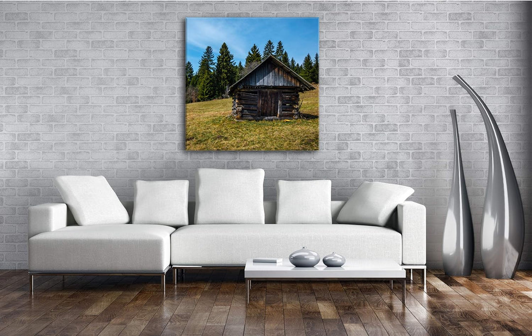 deyoli alte Holzhütte Format: 60x60 als Leinwandbild, Motiv fertig gerahmt auf Echtholzrahmen, Hochw