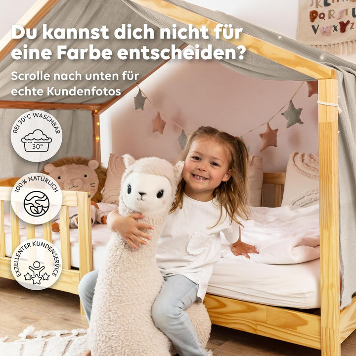 lilimaus Hausbett Himmel [Beige] - Betthimmel Hausbett aus 100% Baumwolle Musselin Handmade - Stoffh