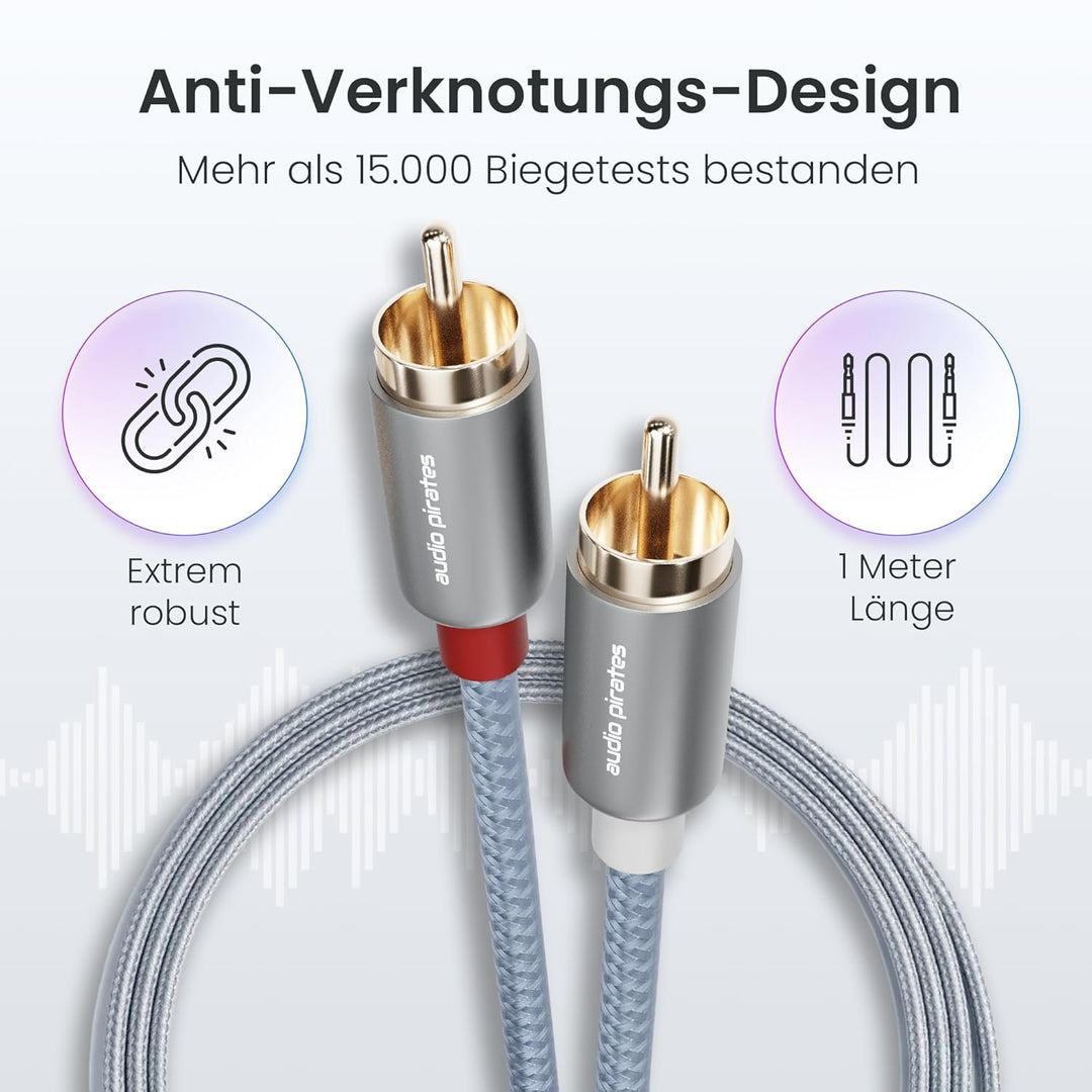 audio pirates High Performance Audio Cinchkabel 2 x 2 Cinch- Kabel | brillante Tonqualität, Sehr rob