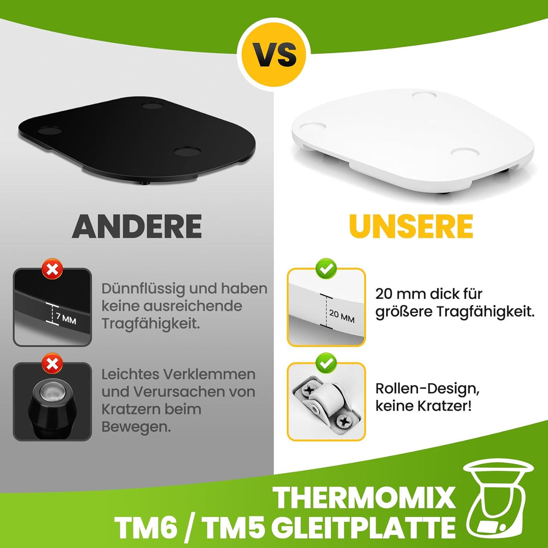 Bambus Gleitbrett für Thermomix TM6 TM5 | Natürliches Bambusmaterial | Mit Rollen für müheloses Vers