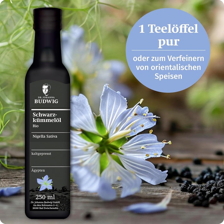 Dr. Budwig Premium Bio Schwarzkümmelöl (250ml) - nigella sativa - ätherisches Öl aus Ägypten - Vitam