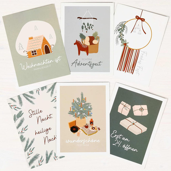 Papierdrachen Geschenktüten Weihnachten gross - 6 Stück - pastell - Scandi-Stil - 22×18×8 cm - inkl.