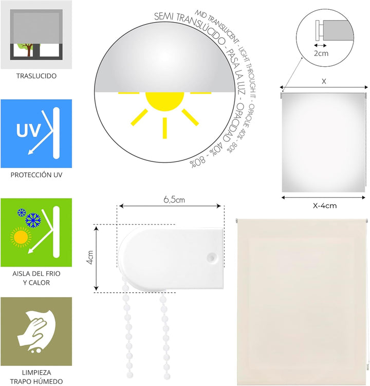 Blindecor Ara | Lichtdurchlässiges Rollo | Beige | 90 x 175 cm (BxH) | Stoffgrösse 87 x 170 cm | Rol