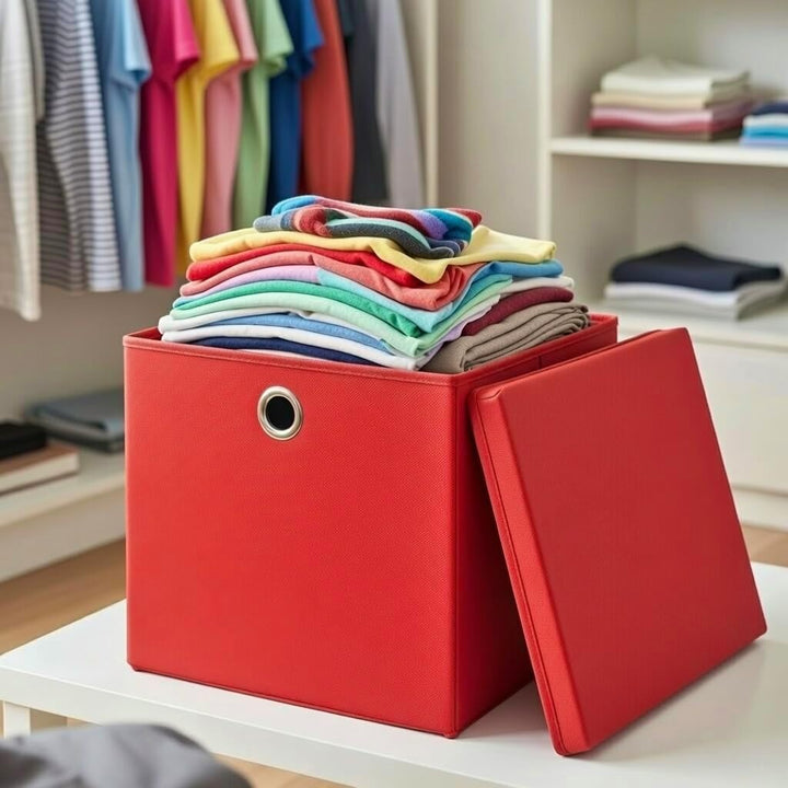 StickandShine 4er Set Rot Faltbox 28 x 28 x 28 cm Aufbewahrungsbox faltbar mit Deckel, Rot