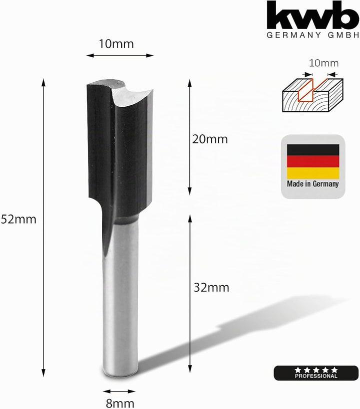 KWB HSS Nut-Fräser Professional (für Holz, Ø 10mm, Arbeitslänge 20mm, Schaft 8mm, Made in Germany, p