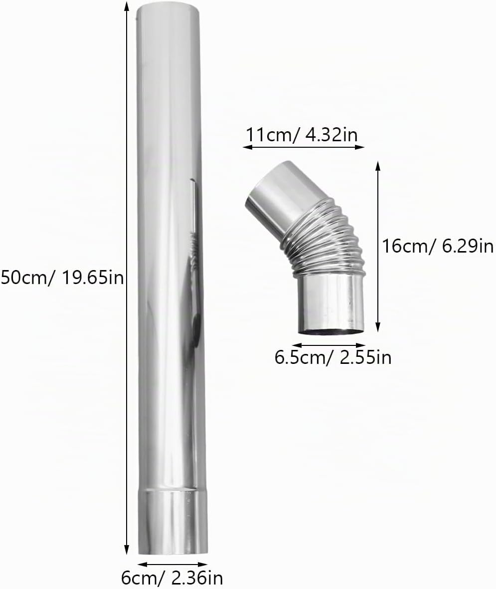 Cabilock Edelstahl Kaminrohr Set, 50X6cm Geradem Rohr und 45° Winkelrohr für Zeltofen und Camping He