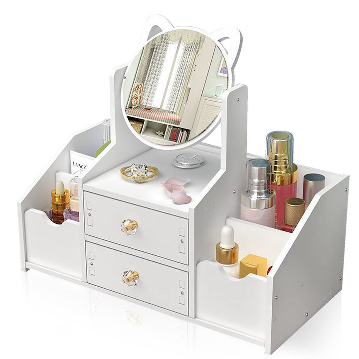 Make up Organizer mit Schublade, Schminktisch Organizer mit Spiegel, Weiss Cosmetic Organizer, Deskt
